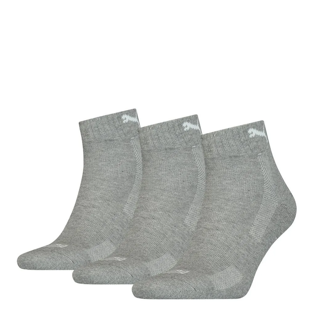 PUMA Cushioned Quartersokken Unisex 3-Pack Middle Grey Melange