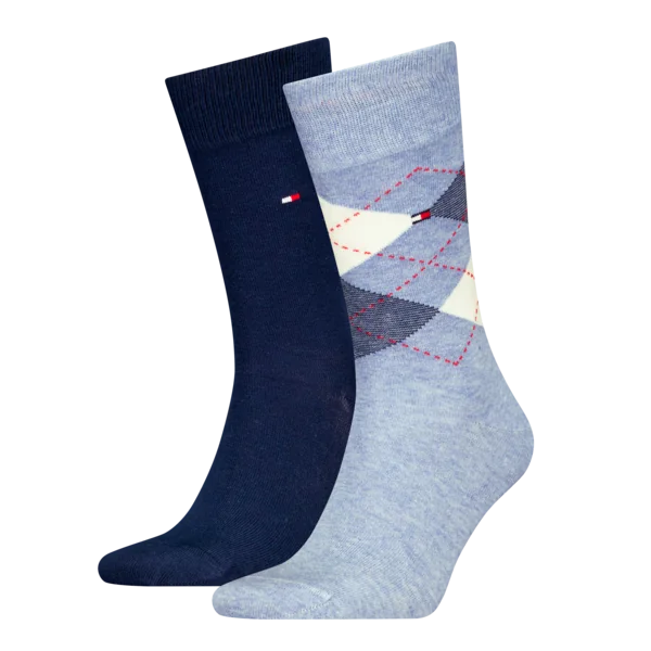 Tommy Hilfiger Herensokken Check 2-Pack Light Blue Melange