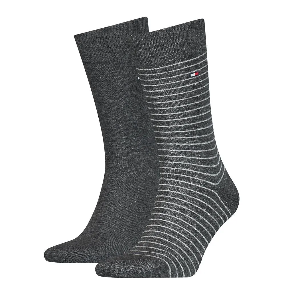 Tommy Hilfiger Herensokken Small Stripe 2-Pack Antraciet