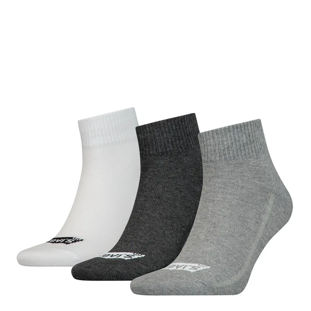 Levi's Heren Quartersokken Mid Cut Batwing Logo 3-Pack Grey Combo