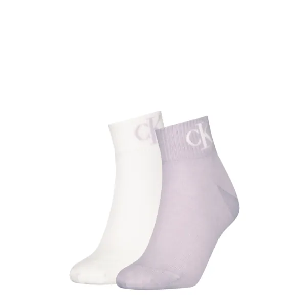 Calvin Klein Jeans Dames Quartersokken 2-Pack Monogram Lilac / White