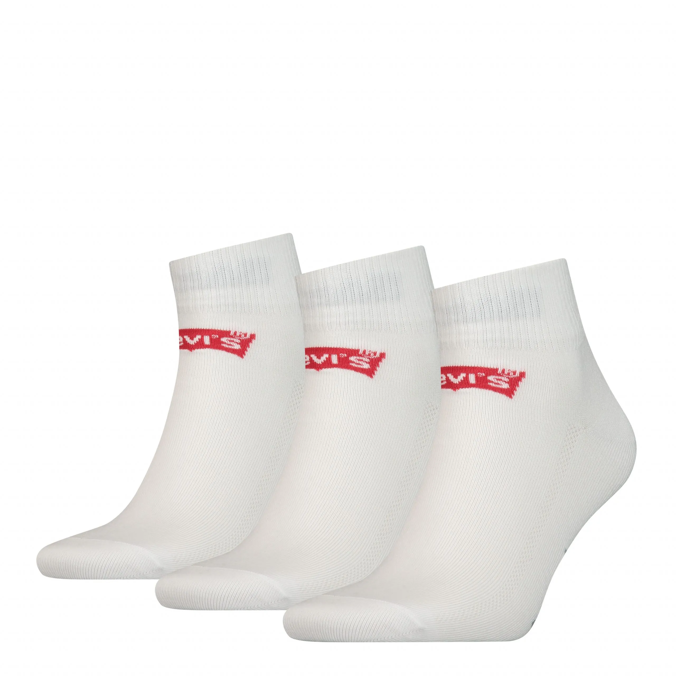 Levi's Heren Quartersokken Mid Cut Batwing Logo 3-Pack Wit