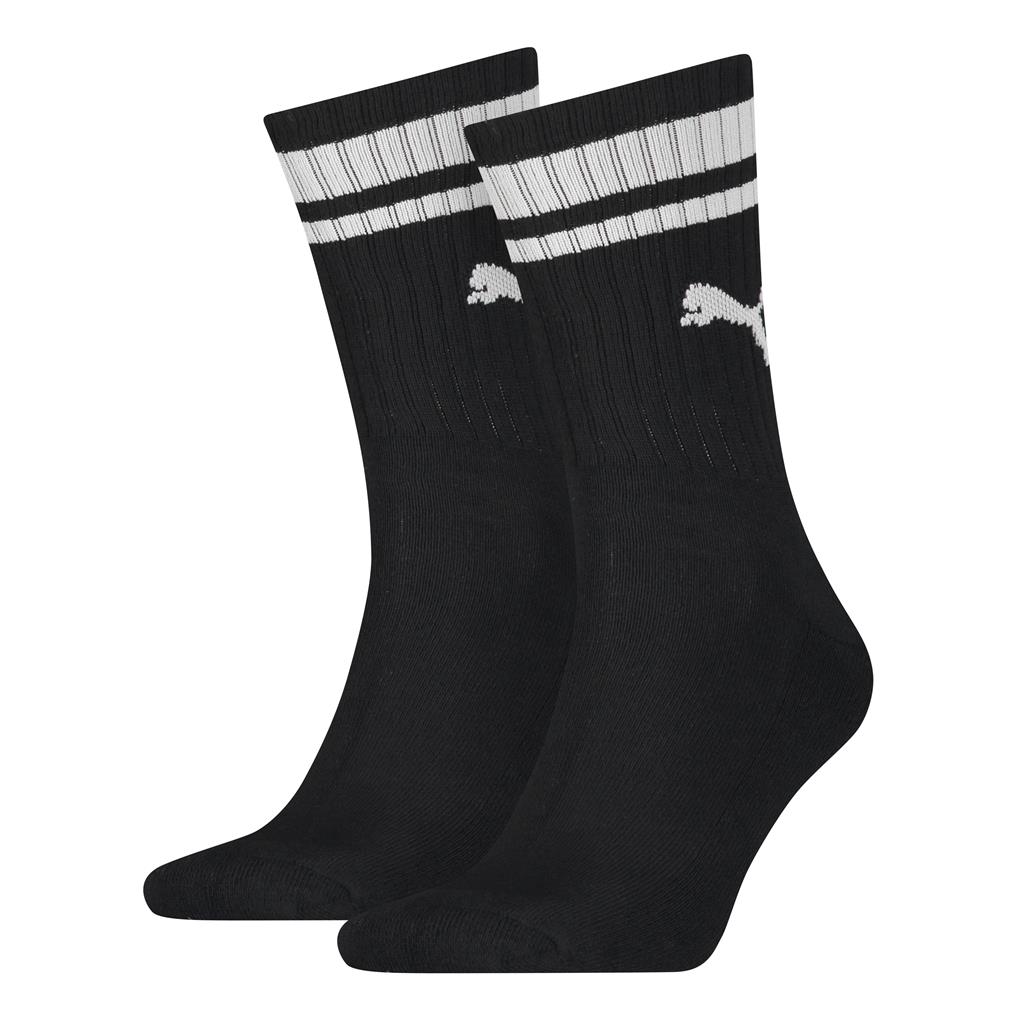 PUMA Unisex Sportsokken Heritage Stripe 2-pack Zwart