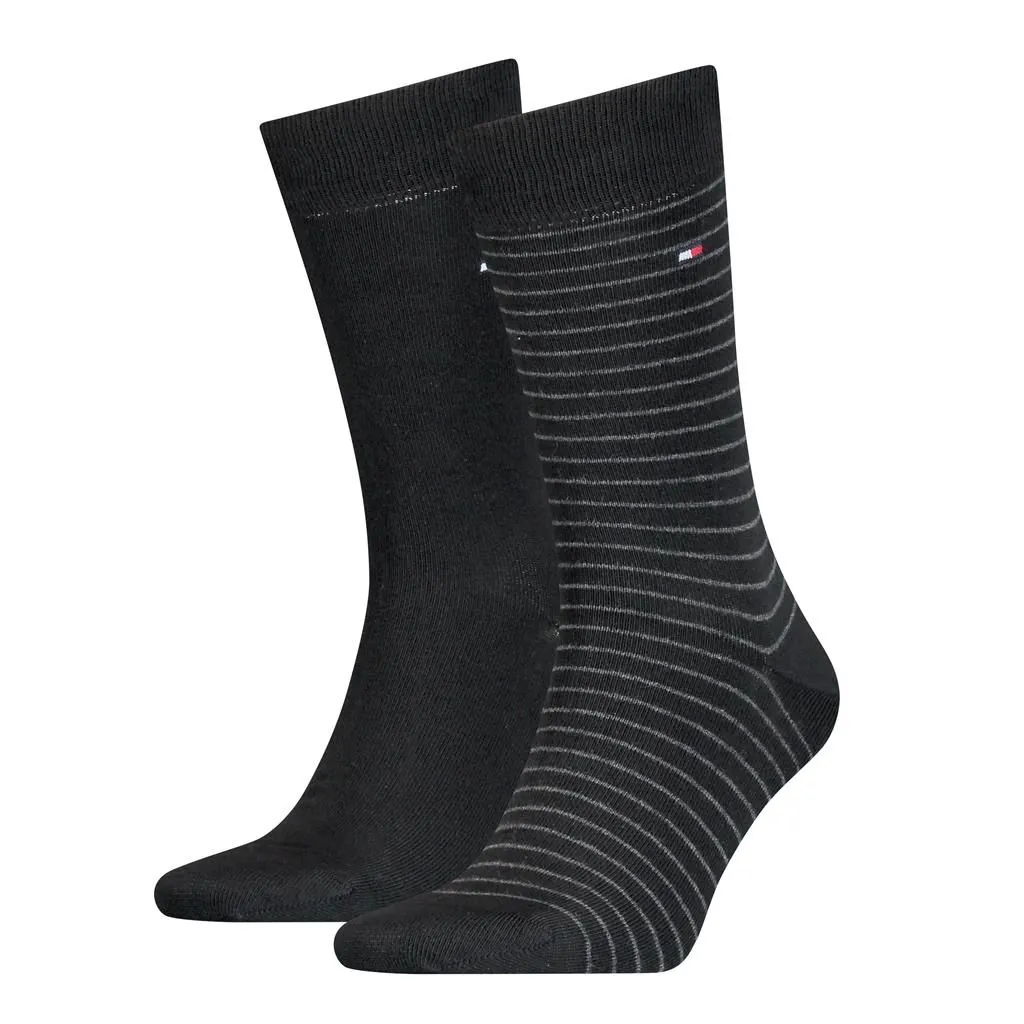 Tommy Hilfiger Herensokken Small Stripe 2-Pack Zwart - Afbeelding 2