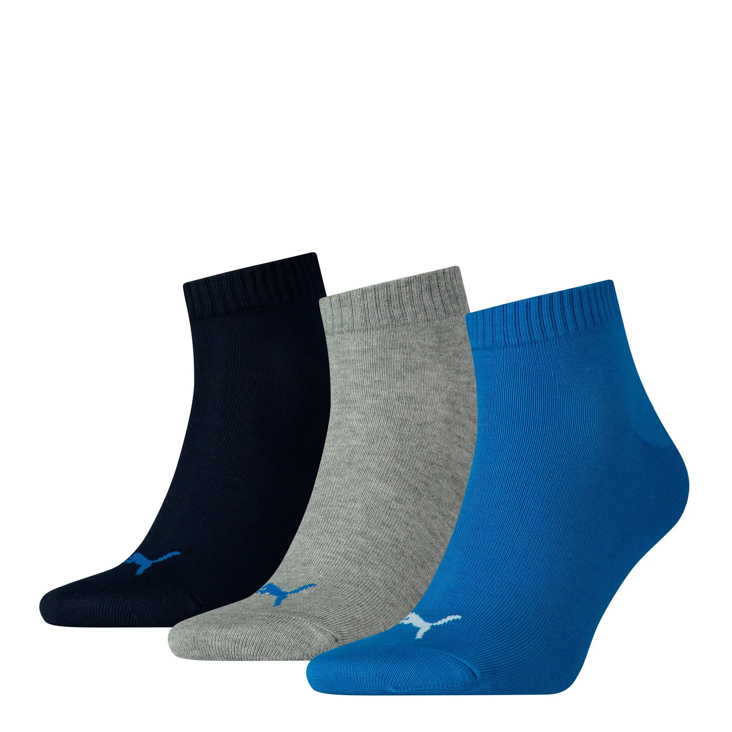 PUMA Quartersokken Unisex 3-Pack Blue / Grey Melange