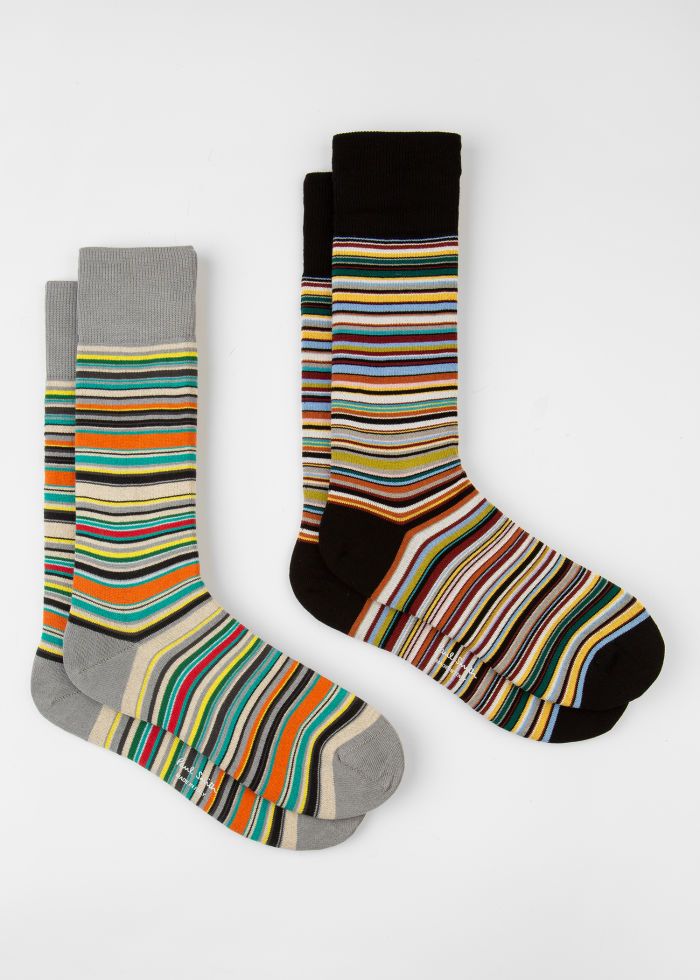 Paul Smith Herensokken 2-pack Multistripe Zwart / Grijs