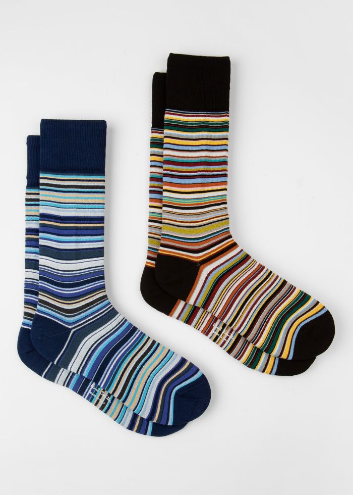 Paul Smith Herensokken 2-pack Multistripe Zwart / Blauw
