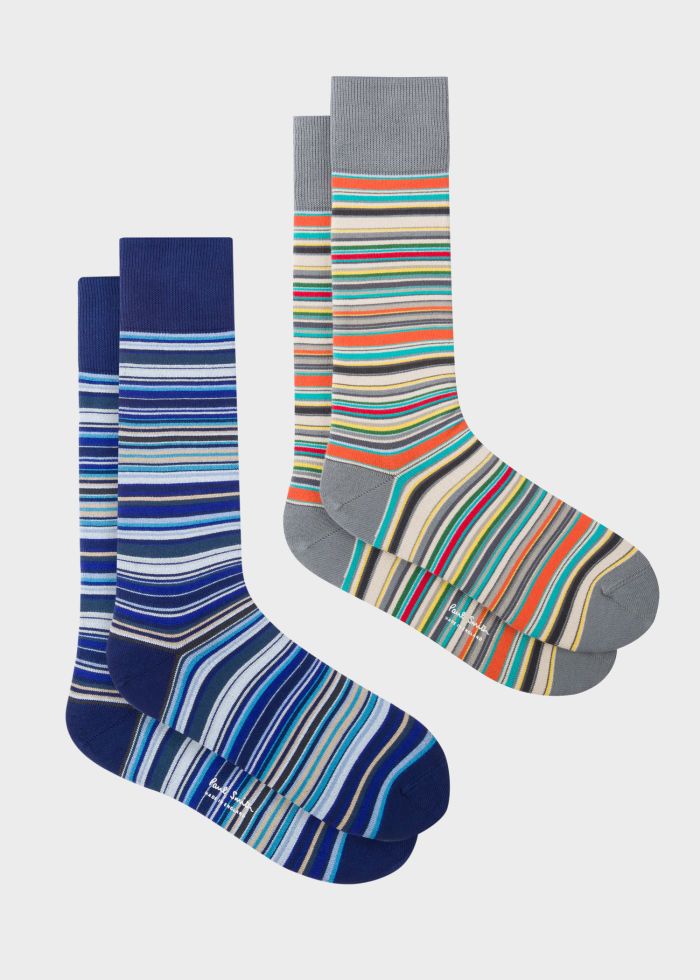 Paul Smith Herensokken 2-pack Multistripe Blauw / Grijs